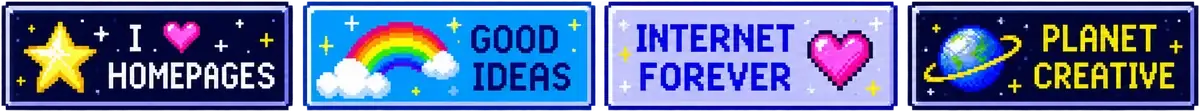 Dekorative Homepage-Sticker: I love Homepages, Good Ideas, Internet Forever, Planet Creative.